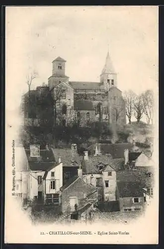 AK Châtillon-sur-Seine, Église Saint-Vorles et vue sur les maisons du village