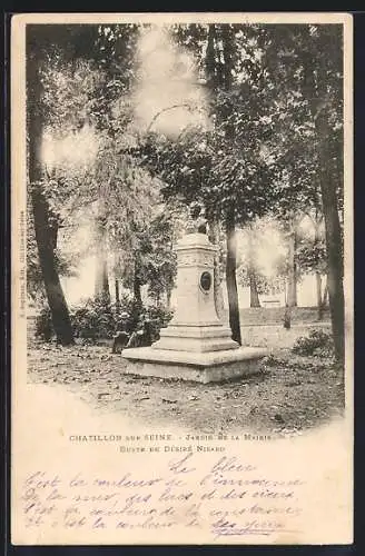 AK Chatillon sur Seine, Jardin de la Mairie, Buste de Désiré Nisard