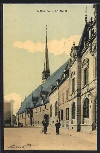 AK Beaune, L`Hôpital avec la flèche de l`église