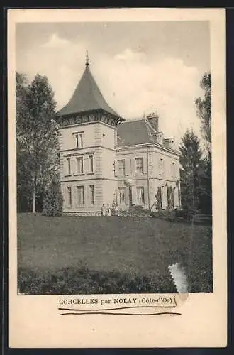 AK Corcelles par Nolay, Vue du château entouré de jardins et d`arbres