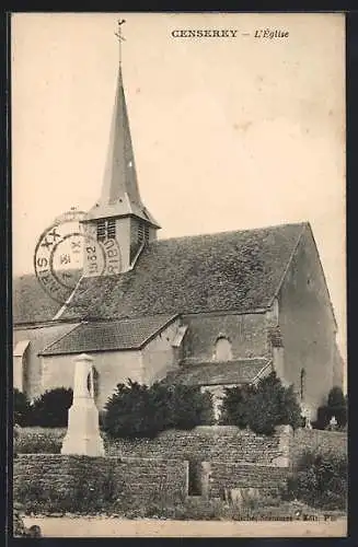 AK Censerey, L`Église avec monument et jardin devant