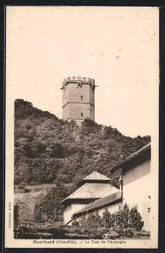 AK Montbard, La Tour de l`Aubespin sur une colline boisée