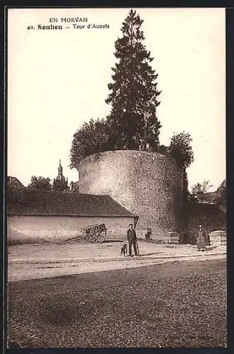 AK Saulieu, Tour d`Auxois en Morvan avec des habitants et un chien