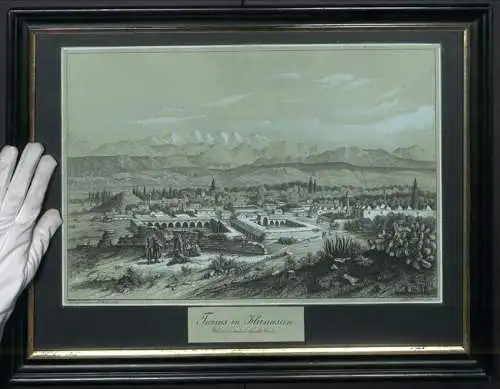 Handzeichnung Kreide / Kohlezeichnung Tarsus in Kleinasien 1853 von August Florian Auer, mit Weiss gehöt, 54.5 x 41cm