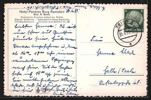 AK Burg Ramstein /Kylltal, Burg und Hotel-Pension N. Bretz