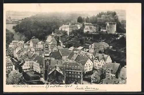 AK Montjoie, Ortsansicht mit Schlossruine aus der Vogelschau