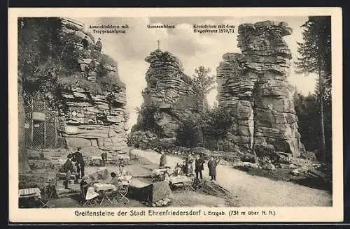 AK Ehrenfriedersdorf, Greifensteine mit Aussichtsfelsen, Gemsenfelsen und Kreuzfelsen