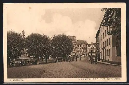 AK Siegburg, der Marktplatz mit dem Denkmal