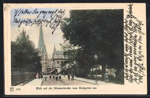 AK Bonn, Blick auf die Münsterkirche vom Hofgarten aus