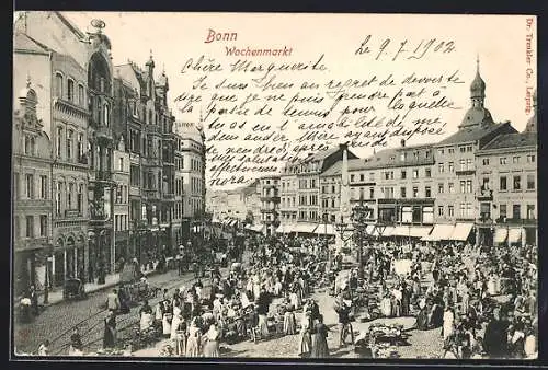 AK Bonn, Wochenmarkt auf dem Marktplatz