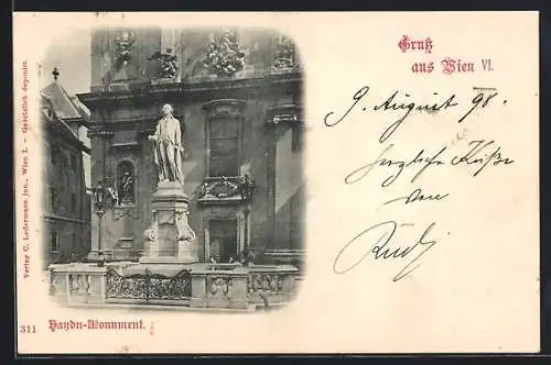 AK Wien, Haydn-Monument vor dem Kircheneingang