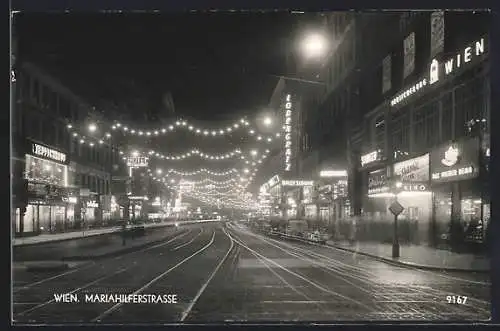 AK Wien, Mariahilferstrasse bei Nacht