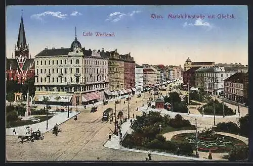 AK Wien, Cafe Westend, Mariahilferstrasse mit Obelisk