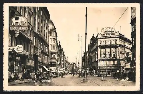 AK Wien, Mariahilferstrasse mit Hotel Kummer und Elefanten Drogerie