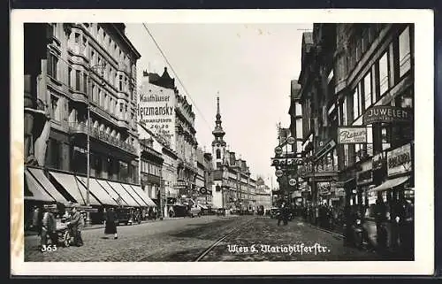 AK Wien, Mariahilferstrasse mit Kaufhäuser Herzmansky und weiteren Geschäften