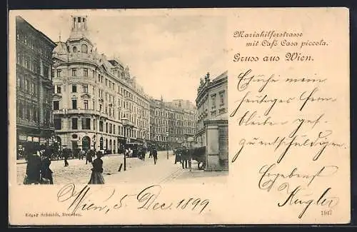 AK Wien, Mariahilferstrasse mit Cafe Casa piccola