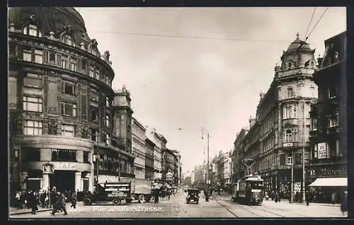 AK Wien, Mariahilferstrasse mit Geschäften und Strassenbahn