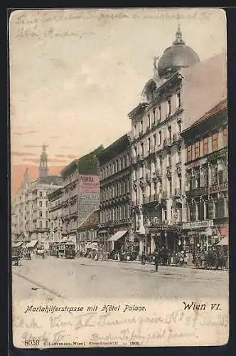 AK Wien, Mariahilferstrasse mit Hotel Palace