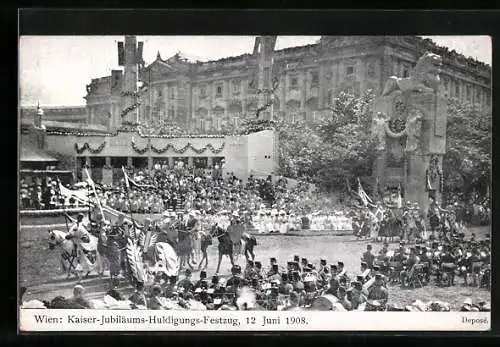 AK Wien, Kaiser-Jubiläums-Hudigungs-Festzug 1908, Reiter mit Lanzen