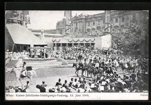 AK Wien, Kaiser-Jubiläums-Hudigungs-Festzug 1908, Soldaten zu Pferde