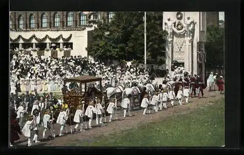 AK Kaiserhuldigungsfest 1908, Doppelhochzeit der Enkel Kaiser Maximilians in Wien, Anfang des XVI. Jahrhunderts