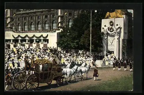 AK Huldigungsfestzug 1908, Zeit der Kaiserin Maria Theresia, Auffahrt der Herrschaften des Hofes zu den Hoffesten