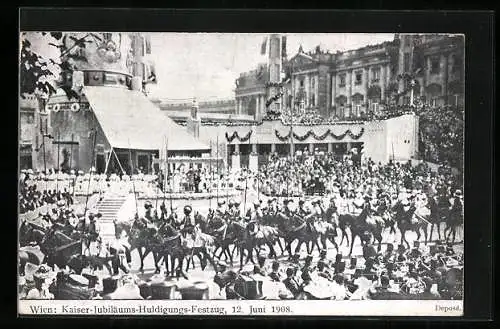 AK Wien, Kaiser-Jubiläums-Huldigungs-Festzug 1908, Ritter mit Lanzen zu Pferde