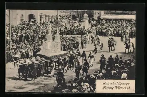 AK Wien, Kaiserhuldigungs-Festzug 1908, Träger mit Kirche