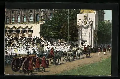 AK Wien, Huldigungsfestzug 1908, Zeit Karls VI., Schwere Geschütze der Armee Prinz Eugens