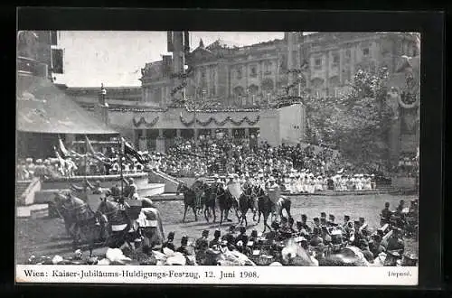 AK Wien, Kaiser-Jubiläums-Huldigungs-Festzug 1908, Ritter mit Fahnen zu Pferde