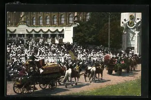 AK Wien, Huldigungsfestzug 1908, Gruppe Oberösterreich, Hochzeit mit den Brautgüter- und Zechwagen