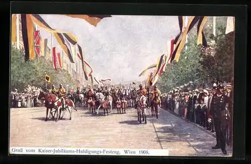 Künstler-AK Kaiser-Jubiläums-Huldigungs-Festzug, Wien 1908