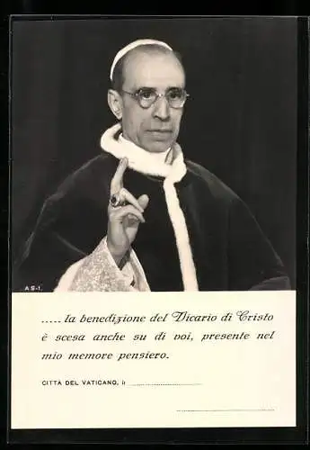 AK ...la bendicion del Vicario de Cristo bajò tambien sombre estudes..., Papst Pius XII.