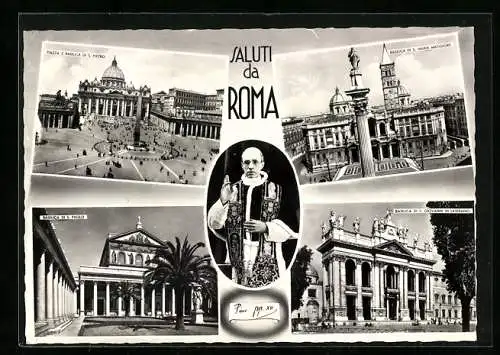 AK Roma, Pius XII., Vasilica di S. Paolo, Piazza e Basilica di S. Pietro