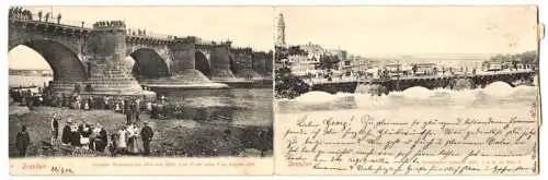 Klapp-AK Dresden, Die Elbe bei Tiefstand 1904 und Hochwasser 1890