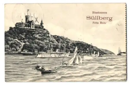 Mini-AK Hamburg-Blankenese, Süllberg mit Gasthaus Fritz Rohr