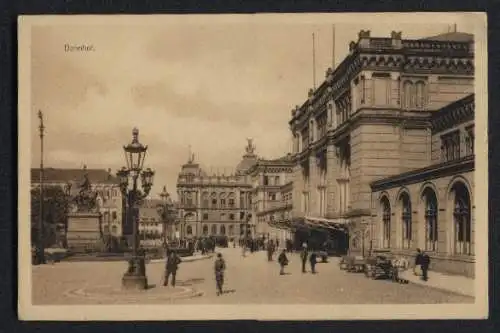 Siegelmarken-AK Hannover, Der Bahnhof, rückseitige Siegelmarken mit Ansichten Marktplatz, Markthalle m. Leinestrasse etc.