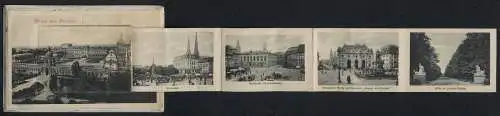 Leporello-AK Dresden, Der Zwinger, Zwingerpavillon, Kath. Hofkirche und Schloss, Helbig`s Terrasse, Kgl. Hofoper