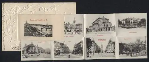 Leporello-AK Frankfurt a. M., Neues Schauspielhaus, neues Rathaus, Opernhaus, Palmengarten, Hauptbahnhof, Zeil