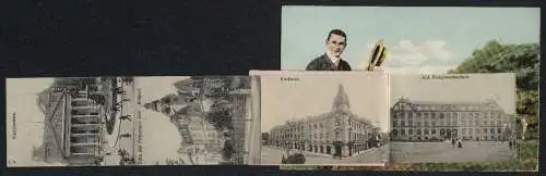 Leporello-AK Aachen, Ansichten im Buch, Stadttheater, Villa der Prinzessin von Belgien, Kurhaus, Kgl. Baugewerkschule