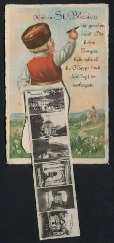 Leporello-AK St. Blasien, Ansichten in der Hose, Kurhaus, Kurpromenade, Kirche, Gasthof zum Ochsen v. Fritz Flum