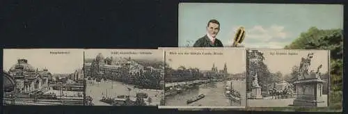 Leporello-AK Dresden, Ansichten im Buch, Kgl. Hofoper, Augustusbrücke, Kgl. Zwinger, Grosser Garten, Hauptbahnhof