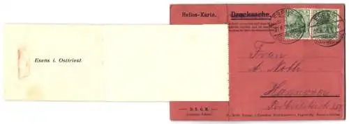 Leporello-AK Esens i. Ostfriesland, Drostentor mit Ansichten von Heerdestrasse, Mühlen, Bahnhofstrasse, Am kleinen Markt