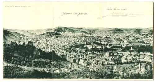 Klapp-AK Stuttgart, Stadtpanorama aus der Vogelschau