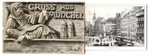 Leporello-AK München-Au, Marienplatz, Nymphenburg, Gärtnerplatz, Hofbräuhaus