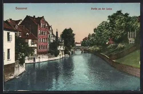 AK Hannover, Partie an der Leine mit Brücke