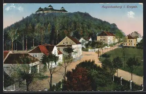 AK Augustusburg i. Erzgeb., Teilansicht mit Blick zur Burg