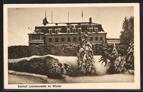 AK Schloss Lichtenwalde, Ortsansicht im Winter