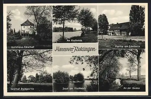 AK Hannover-Ricklingen, Gutshaus Edelhof, Insel am Fischteich, Partien am Edelhof u. an der Beeke