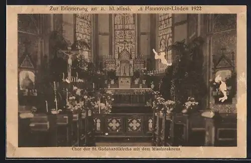 AK Hannover-Linden, St. Godehardikirche, Chor mit Missionskreuz